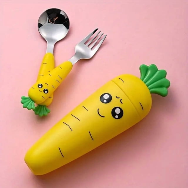HLONK 1pc/set Creative Cartoon Carrot Tableware Children‘s Fork Spoon with Handle Portable Children‘s Tableware for Toddlers Kids