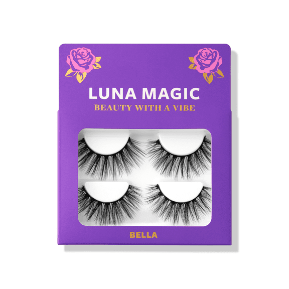 LUNA MAGIC Faux Mink False Eyelashes, Bella, Black, 2 Pair