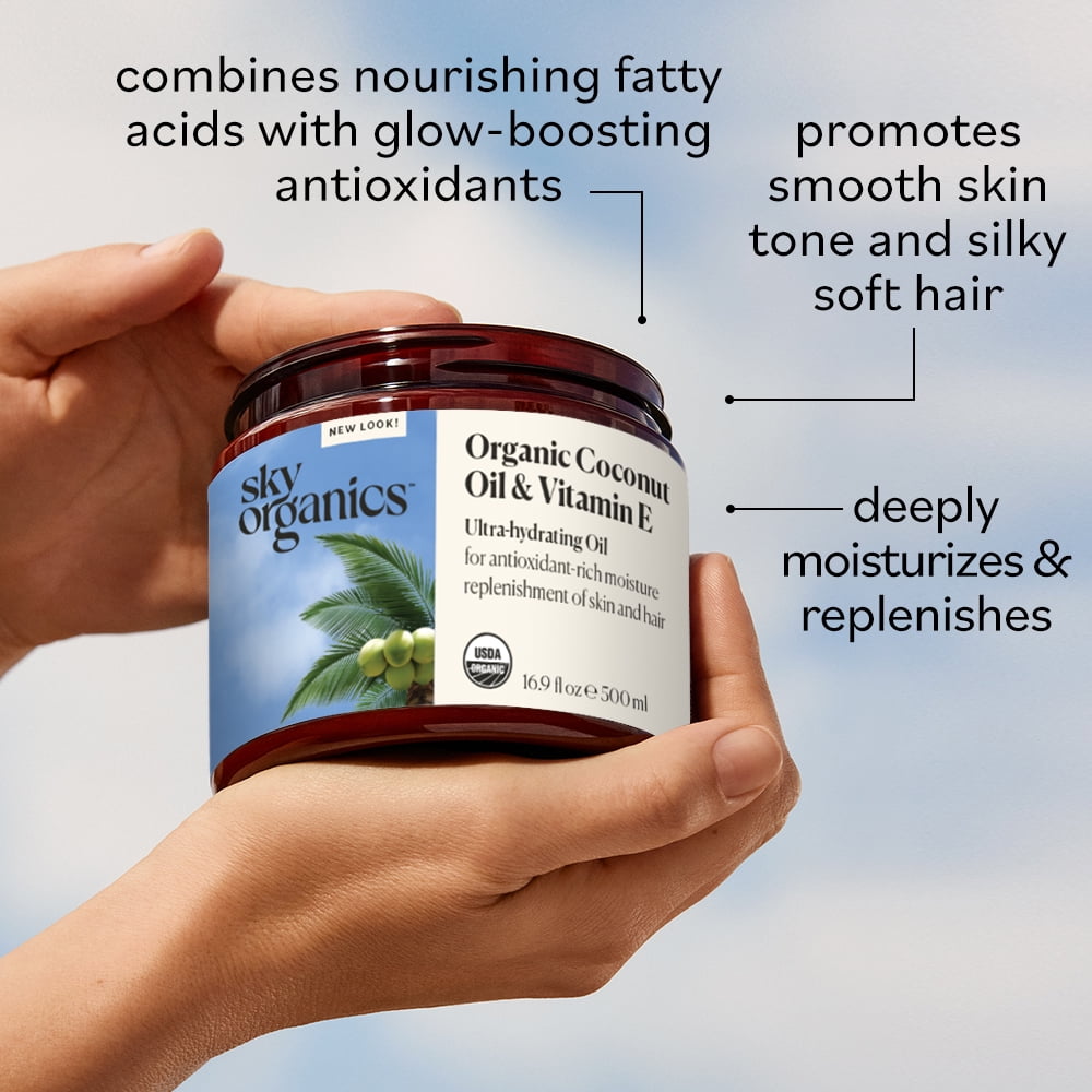 Sky Organics Organic Coconut Oil & Vitamin E Ultra-Hydrating Oil for Hair + Skin, 16.9 fl oz