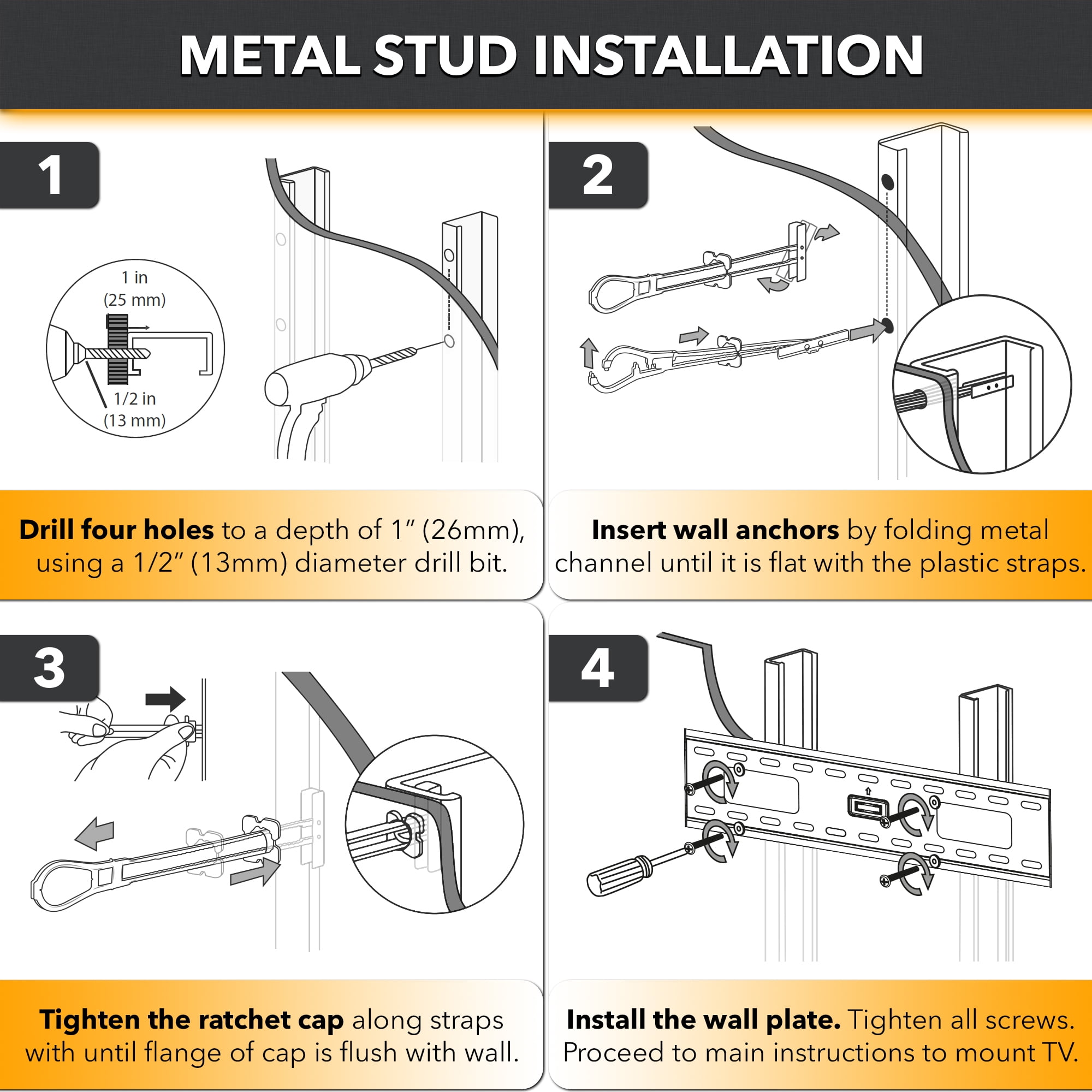 CondoMounts Elephant Metal Stud Anchors | 200lbs Drywall Anchor | 25 Pack