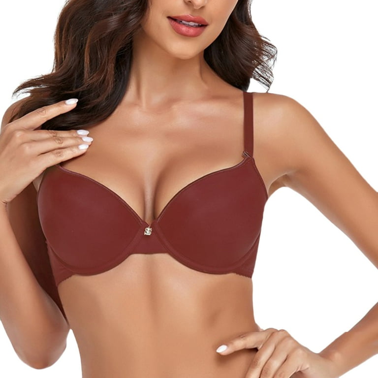 CLZOUD Full Figure Bras for Women Brown Push Up Solid Women Bra Good  Breathable Multiple Colors Sexuality Women Underwear S