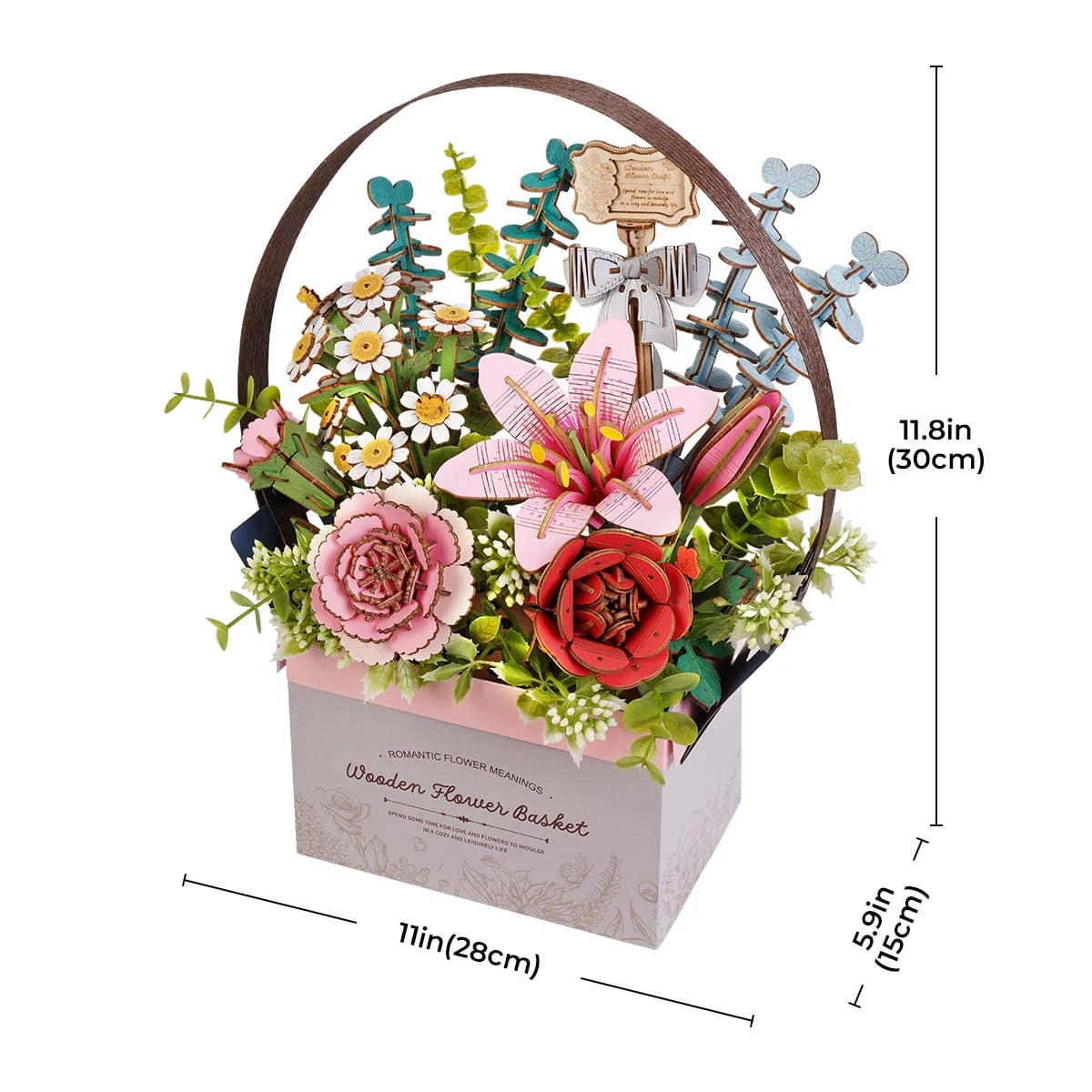 ROKR Wooden Flower Basket DIY 3D Puzzle Model Building Kits Toys for Adult Gifts