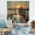 thumbnail image 2 of Designart "Coastalpier Pier Perspective Painting II" Nautical & Beach Print on Natural Pine Wood, 2 of 5