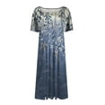 thumbnail image 4 of bbyeadc Women's Summer Dresses 2025 Loose Casual Midi Dresses Vintage Short Sleeve Round Neck A Line Dress Beach Floral Print Sundresses with Side Pocket, Dark Blue S, 4 of 5