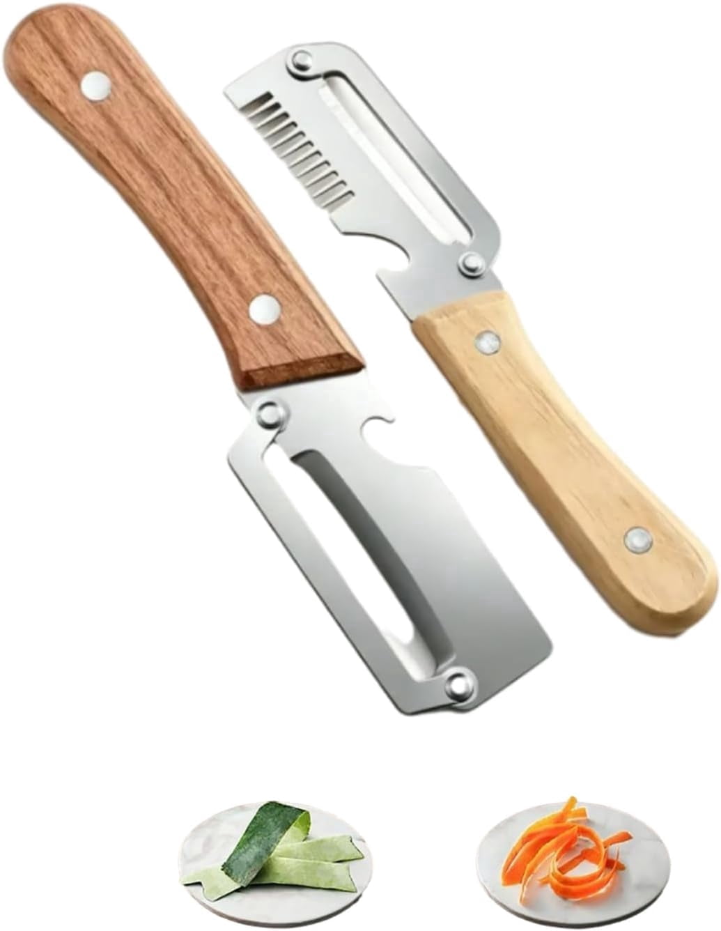 Elite Gourmet Knives and Cutlery Set, 2-Pack Multi-functional Vegetable Peeler for Kitchen, 2.5 Mm Stainless Steel Peeler, 3-in-1 Scallion Shredder & Peeler-Stainless Steel, Multi-tool