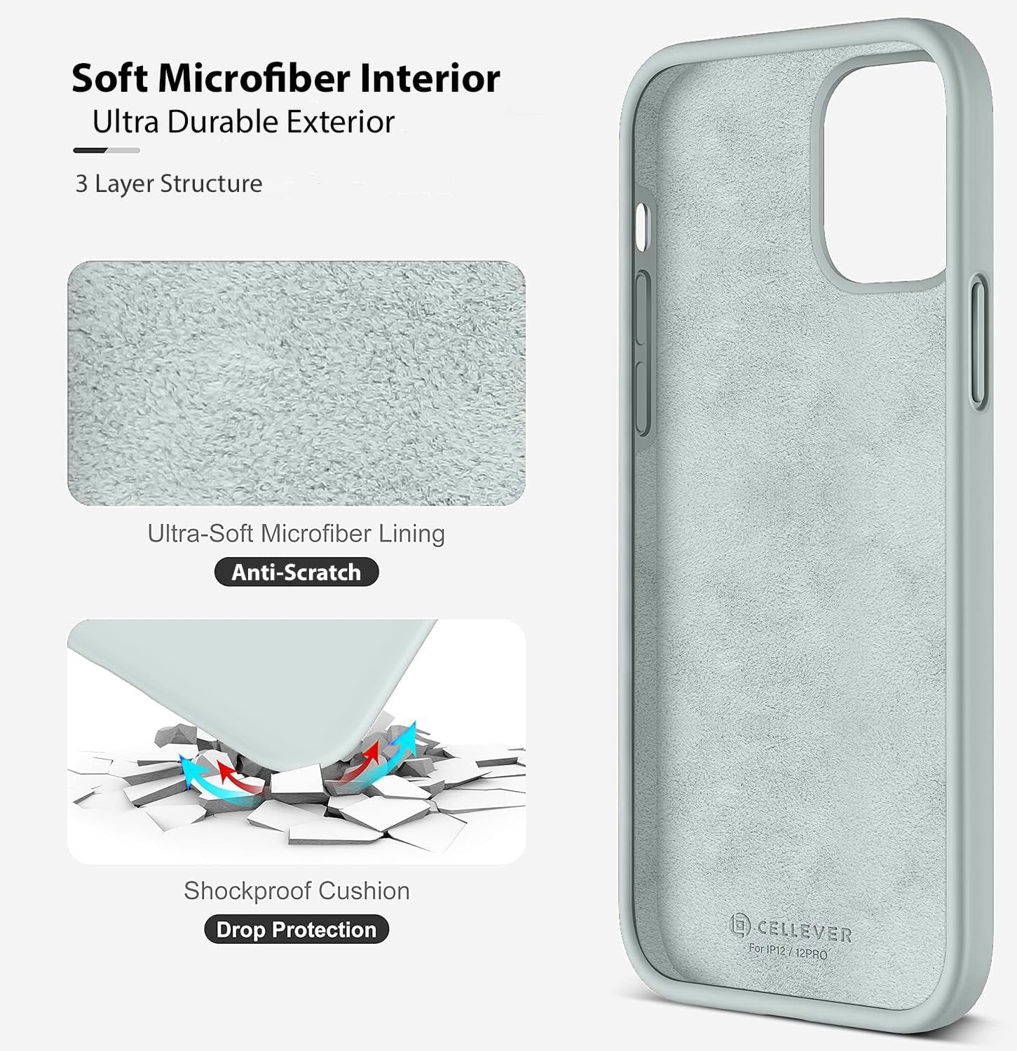CellEver Heavy-Duty Silicone Case for iPhone 12/12 Pro - Two Shatterproof Glass Screen Protectors, Military Drop Protection, Scratch-Free Interior, Light Mint