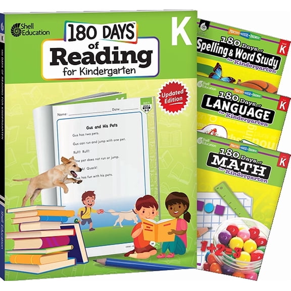 180 Days™: Reading, Spelling, Language, & Math Grade K: 4-Book Set