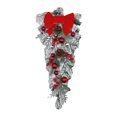 thumbnail image 1 of Corona navideña nevada para puerta de entrada, corona de invierno decorada con guirnalda de bolas de lazo Rojo, 1 of 9