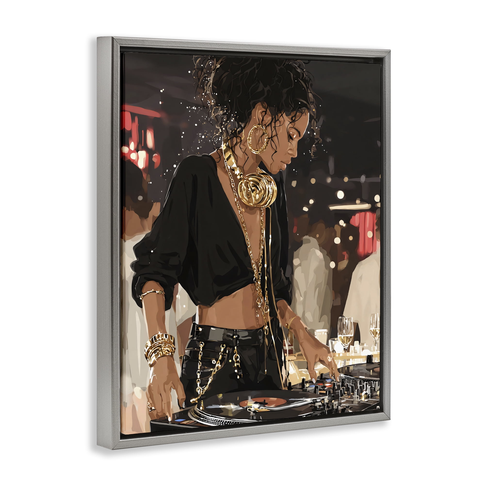 Stupell Industries Touches Of Gold DJ Gray Framed Floater Canvas Wall Art, design by Franklyn Gregory