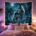 thumbnail image 2 of Grey Wolf Among Moonlit Blue Roses and Daisies, Serene Fantasy for Wildlife Lovers, Floral Forest Art, Housewarming Gift, Tapestry Wall Hanging for Bedroom and Den, 2 of 7