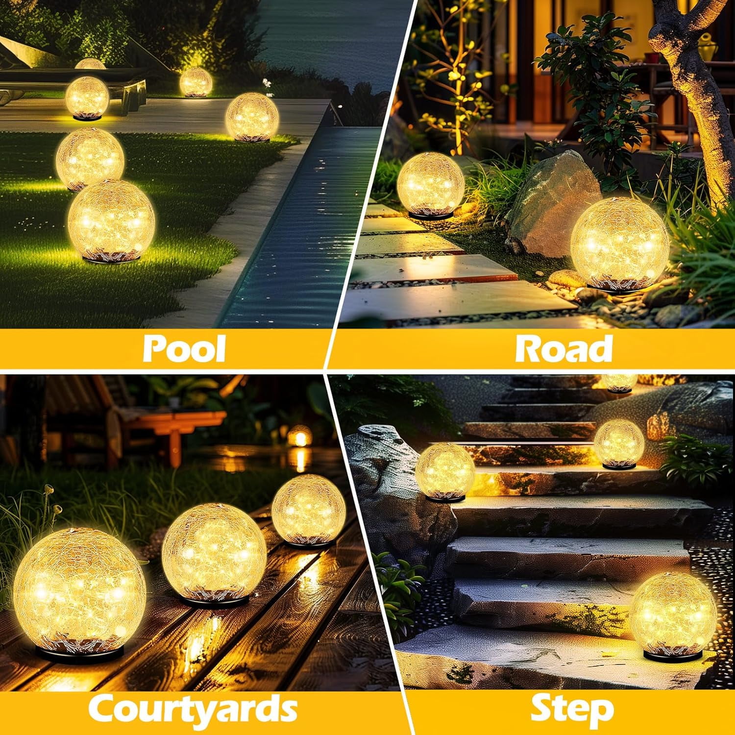 1 Pack Solar Globe Lights Outdoor Waterproof-Solar Balls-Solar Garden Lights-Orbs Cracked Glass Ball for Lawn Patio Yard Backyard Decorations