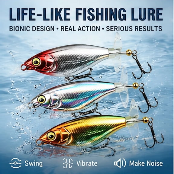 3-Piece Set of Rattling Hard Lures with Hooks – Lifelike Lures for Bass, Trout, and Crappie; Features High-Strength Dyneema Line Connections; Suitable for Freshwater and Saltwater Fishing