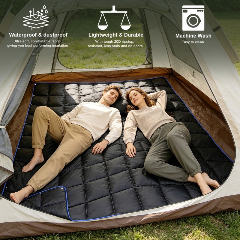 Black Camping Quilt Sleeping Bag Alternative Warmer Larger Waterproof Outdoor Blanket with Compression Sack, Packable Lightweight Travel Blanket for Hiking, Backpacking, Picnic, All Season