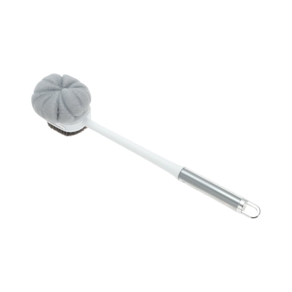 Unique Bargains 1 Pc Double Sided Transparent Handle Bath Brush for Bathroom 16.93"x4.13"x3.94" White Clear