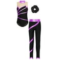 thumbnail image 2 of Sxiwei Kids Girls Gymnastics Ballet Dance Outfits Sleeveless Leotards and Leggings Hair Tie Workout Purple&Black 6, 2 of 7