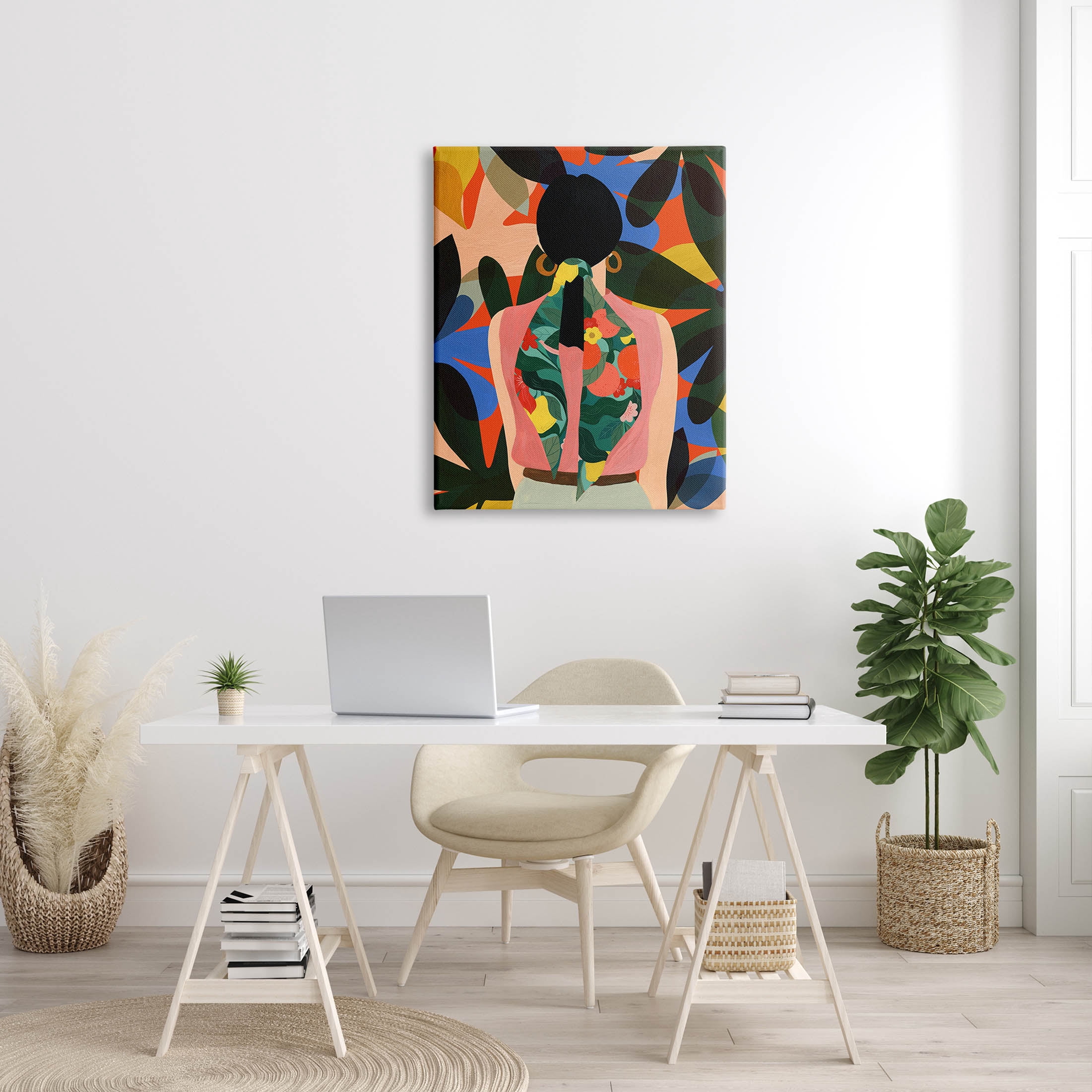 Stupell Industries Contemporary Floral Patterned Girl Graphic Art Gallery Wrapped Canvas Print Wall Art, Design by Emily Kopcik