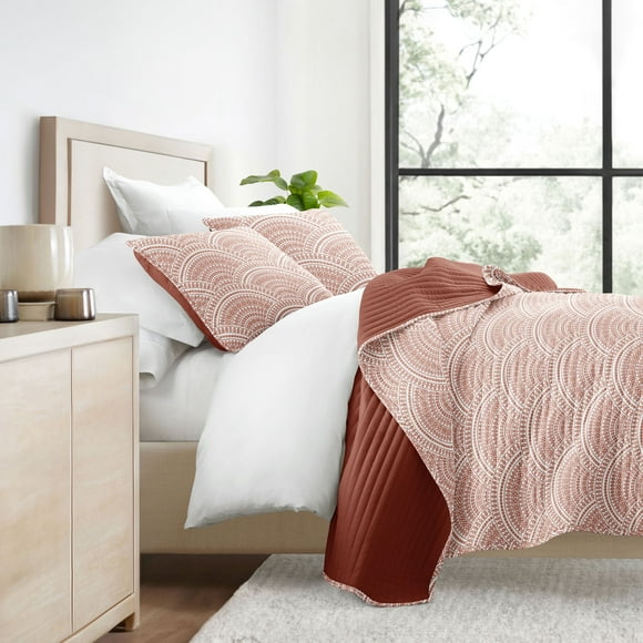 Juegos de Edredón Ligero y Ultrasuave en Terracota Festoneada para Ropa de Cama King/Cal-King de Comfort Canopy