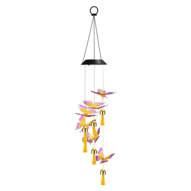 Injueey Lámpara de campanas de viento de mariposa solar con campanas LED que cambia de color Campanas de viento con energía solar Lámpara de campanas Iluminación y accesorios No.1 Injueey HA024920-01