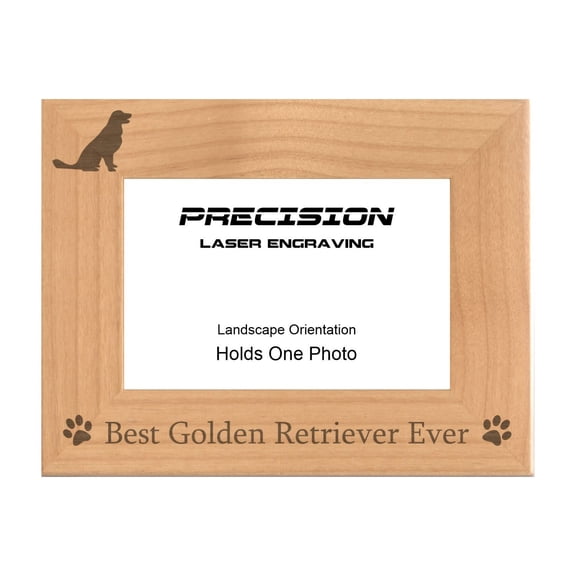 PrecisionNC Engraving Dog Pet Frames Best Golden Retriever Ever with Paw Prints Engraved Natural Wood Picture Frame 5x7 Landscape