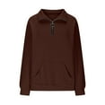 thumbnail image 4 of Sweatshirt For Women Brown Crewneck Sweatshirt Solid Color Daily Half Zip Long Sleeve Athletic Sweatshirt Hoodless Pullover For Casual Wear Fall Winter, 4 of 6