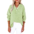 thumbnail image 6 of Linen Shirts for Women Summer Tops Casual Gauze Button Neck Long Sleeve Oversized Blouses Tops Lightweight Loose V Neck Pullover Shirts Light Green 3XL, 6 of 6