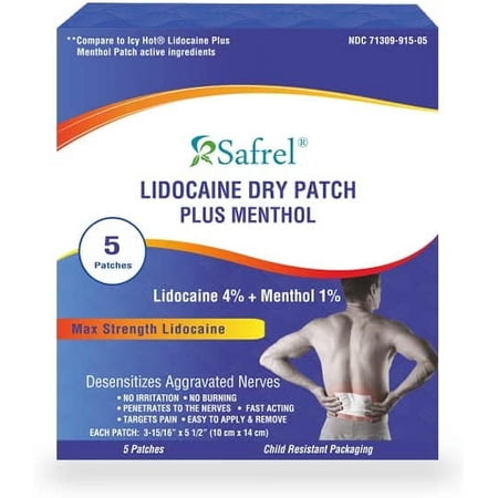 Safrel Maximum Strength Pain Relief 4% Lidocaine Plus 1% Menthol Pain Relief Dry Patch
