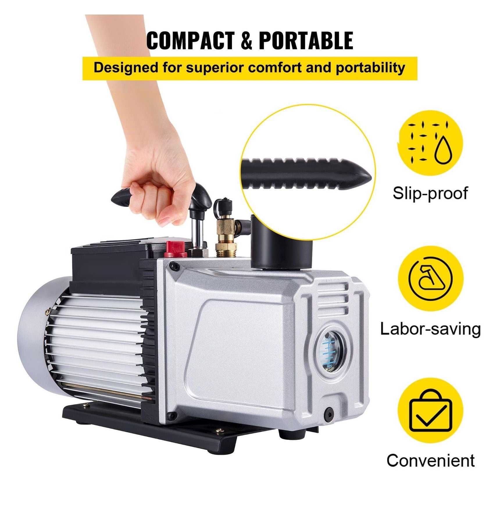 Vacuum Pump 12CFM 1 HP Single Stage Air Conditioning Vacuum Pump 110V 5PA Ultimate Vacuum Refrigerant HVAC Air Tool Rotary Vane Vacuum Pump for Automobile Vacuum Evacuation (1-Stage, 12CFM)