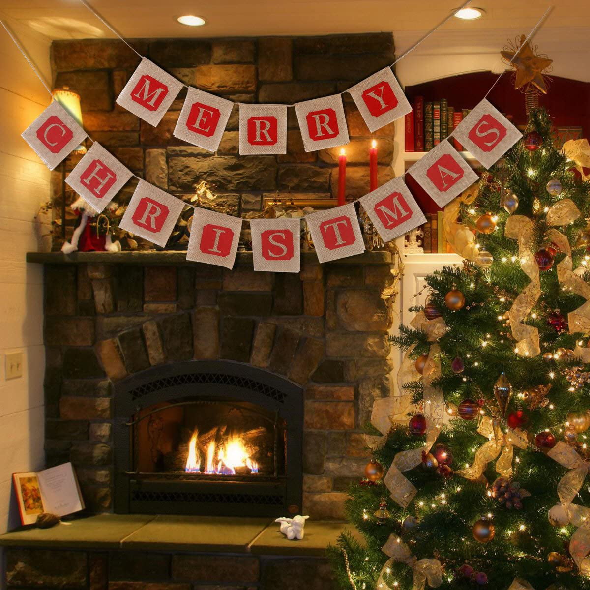 Christmas Tree Bunting Banner Hessian Burlap 