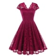 thumbnail image 2 of Wedding Guest Dresses for Women Elegant Floral Lace Slim Fitted Cocktail Party Midi Dress Vintage Hollow Out Sleeveless Evening Gown Rockabilly Dress, 2 of 7