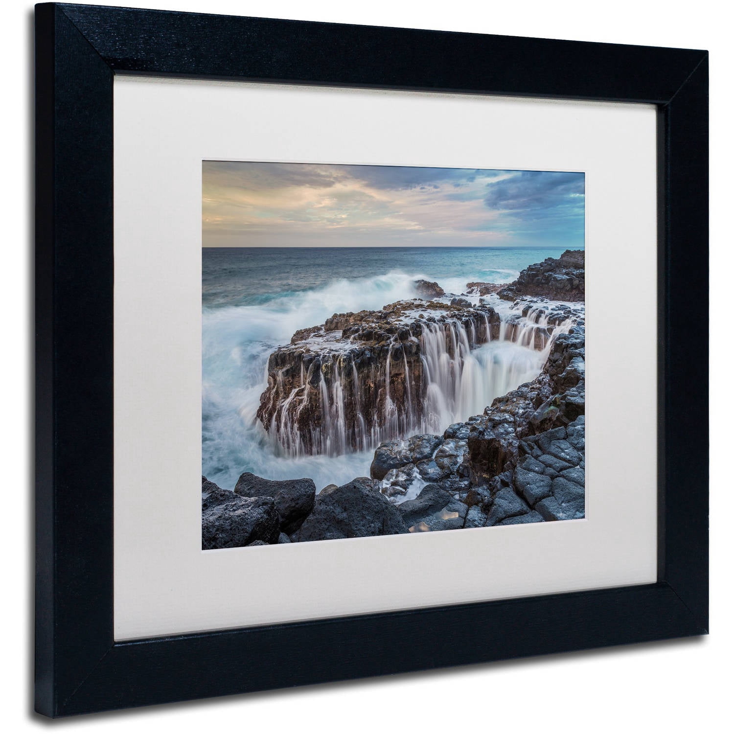 Trademark Fine Art 'Queen's Bath Kauai' Canvas Art by Pierre Leclerc, White Matte, Black Frame