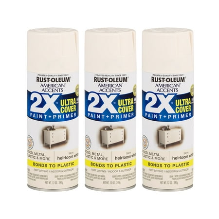 (3 Pack) Rust-Oleum American Accents Ultra Cover 2X Satin Heirloom White Spray Paint and Primer in 1, 12 (Best Way To Get Spray Paint Off Car)