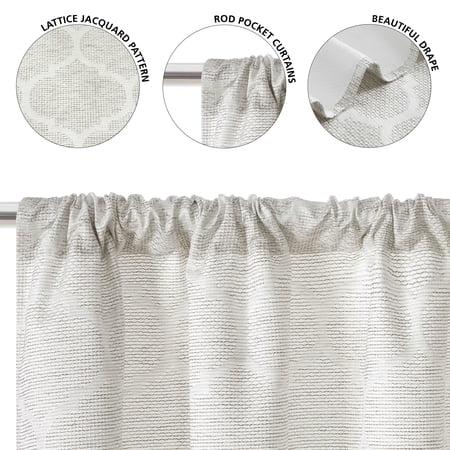 MAINSTAYS JACQUARD BLACKOUT PANEL PAIR, SET OF 2 CURTAINS, GREY LATTICE, 37″ W X 63″ L