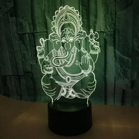 

3D LED Optical Illusion Acrylic Night Light with Remote & Smart Touch 7 Colors Changing（Ganesha）