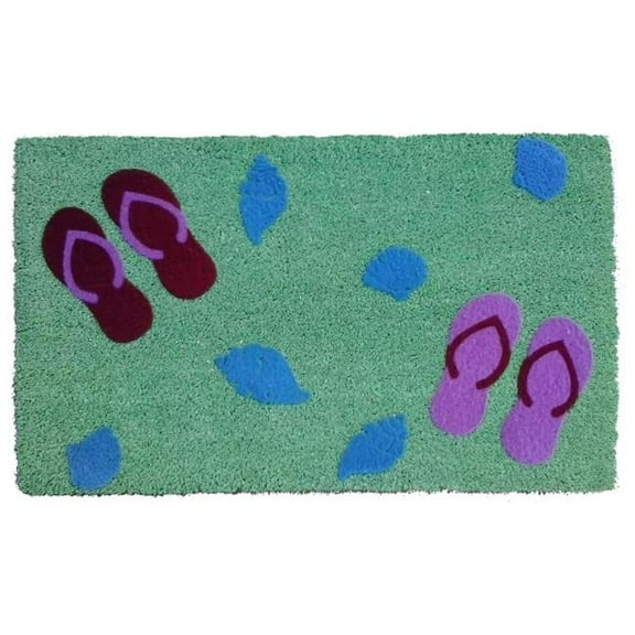 HomeRoots 555537 18 x 30 in. Green Coir Flip Flop Outdoor Door Mat
