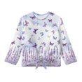 thumbnail image 5 of Xixirimido Butterfly Purple Lavender Pattern Girls Long Sleeve Shirts Casual Crew Neck Tunic Tops Tie-hem Basic Tunic Blouses Fashion 3D Graphic Tees, Size 7-8, 5 of 7