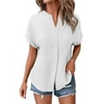 thumbnail image 4 of Duoif Shirts for Women, Womens Blouses Casual Tops Batwing Sleeve Pocket Patched Shirt Casual Work T Shirts Double Layer Wrinkled Fabric Womens Tops Casual White M, 4 of 9