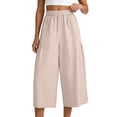 thumbnail image 3 of BUIGTTKLOP Capri Pants for Women High Waisted Cropped Lounge Pants Wide Leg Pleated Summer Capris with Pockets, 3 of 6