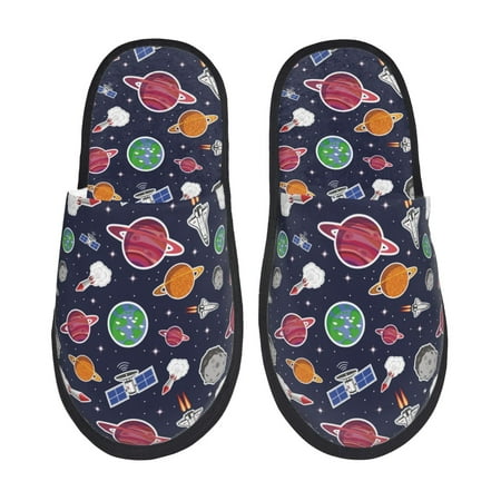 

Noikeo Rocket Satellite Pattern Cozy Slippers Indoor for Women and Mens Fuzzy House Shoes Soft Plush Warm Slip-on Slippers-Large