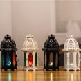 thumbnail image 2 of Toystoory 1 pieza de cristal marroquí Metal hueco portavelas farol colgante farol sala de estar decoración del hogar regalo Iluminación y accesorios vidrio negro y colorido, 2 of 6