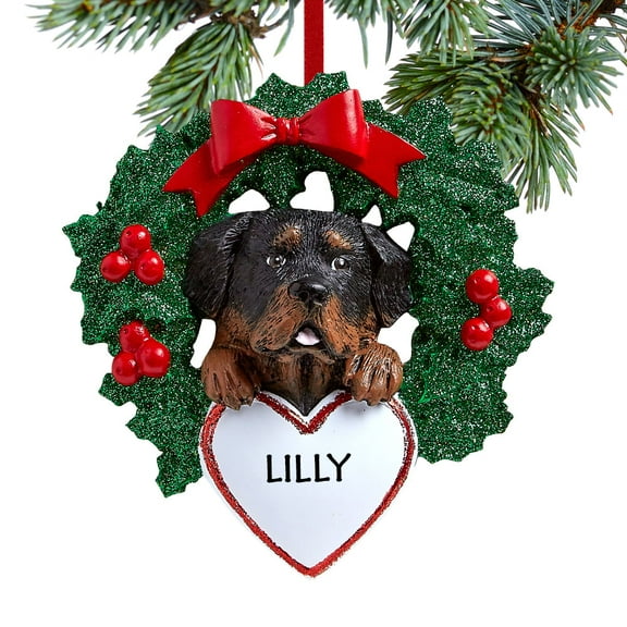 Rottweiler Dog with Wreath Ornament