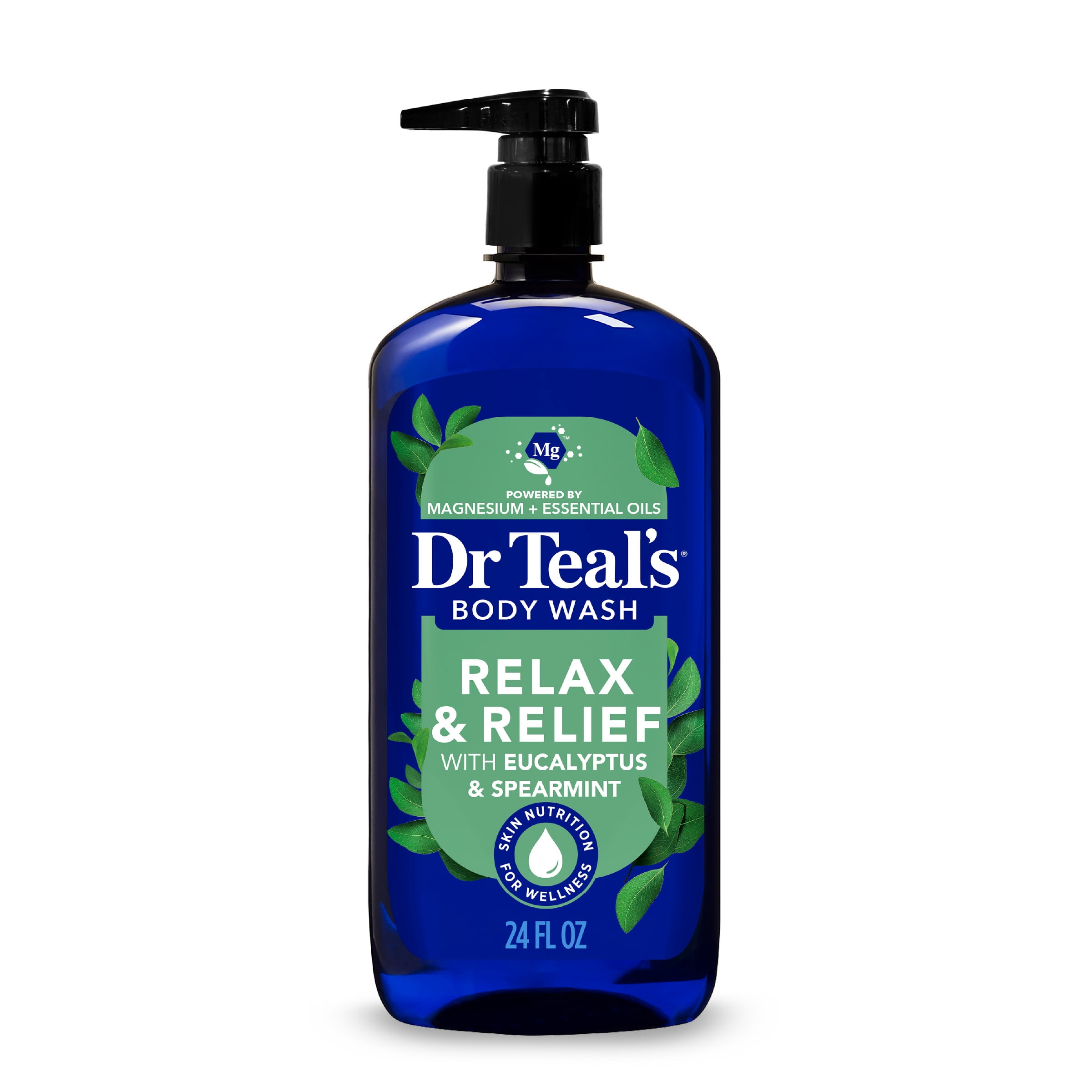 (4 pack) Dr Teal's Relax & Relief Body Wash with Pure Epsom Salt, Eucalyptus & Spearmint Essential Oils, 24 fl oz