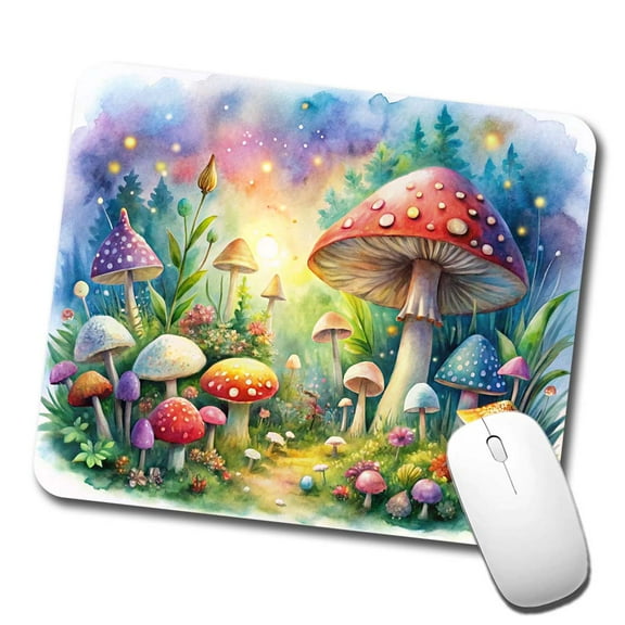 Fantastical Magical Mushroom Garden Watercolor Mouse Pad Low Profile Gaming Mat