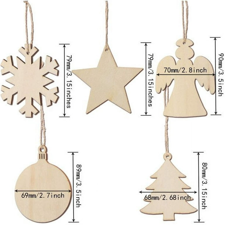 Pack of 50 Wooden Crafts to Paint 3 inch Christmas Tree Hanging Ornaments  Unfinished Wood Cutouts Christmas Decoration DIY Crafts (Wooden Angel
