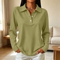 thumbnail image 2 of Long Sleeve Polo Shirts for Women Golf Shirt Button-Down Collar Work Blouse Side Slits Casual Tops Army Green L 1 Pcs, 2 of 5