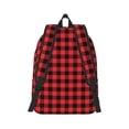 thumbnail image 3 of Daiia Buffalo Plaid Red Black Vintage Canvas Backpack for Men and Women ,Hiking Backpack,Travel Laptop Bag for School,Large Capacity Backpack, 3 of 8