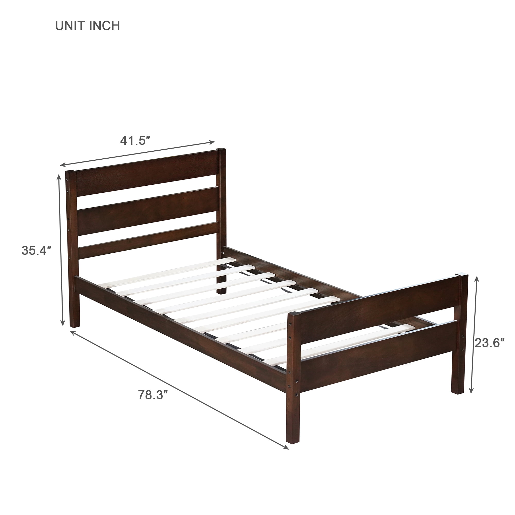 Alvantor Twin Platform Bed Frame with Minimalist Headboard, Gray Wood Finish