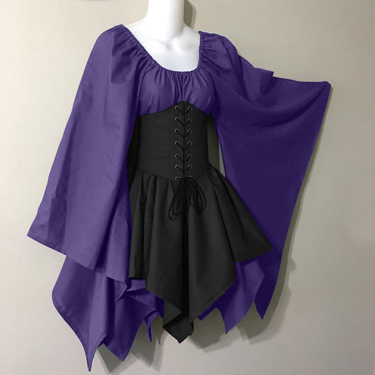 purple elf dress Fantasy elven dress with puffed sleeves Water Flowers