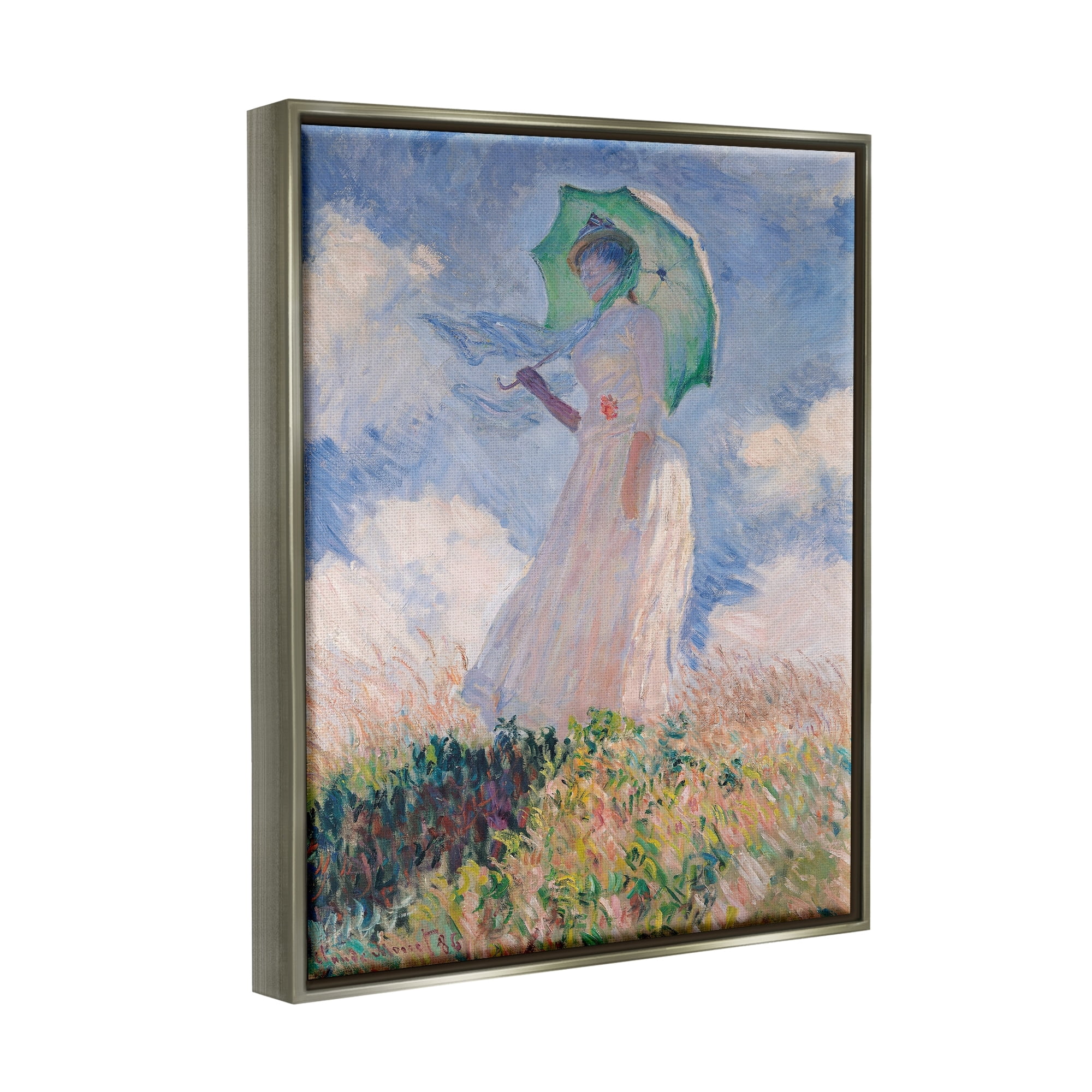 Stupell Industries Woman With Parasol Monet Classic Painting Luster Gray Framed Floating Canvas Wall Art, 24x30, by Claude Monet