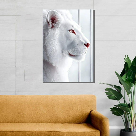 Velto White Lion Canvas, Majestic Animal Wall Art For Living Room, Bold Modern Jungle Decor, Powerful Safari Art Gift For Wildlife Lovers Canvas, 8x10 UNFRAMED