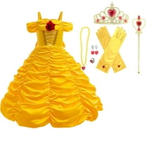 HAWEE Girls Yellow Princess Costume with Accessories, Halloween Birthday